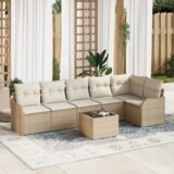 vidaXL 7-delni set vrtnih kavčev z blazinami rjavega poli ratana | Shoptok.si