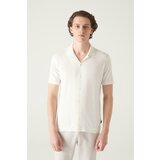 Avva Men's White Cuban Collar Buttoned Standard Fit Normal Cut Knitwear T-shirt Cene
