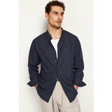 Trendyol Men's Navy Blue Regular Fit Large Collar 100% Cotton Shirt Cene
