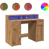 Maison Chic Pisalna miza - pisarniška miza - Računalniška miza z LED lučkami artisan hrast 120x55x91 cm inž. les, (21785140) | Shoptok.si