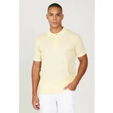 AC&Co / Altınyıldız Classics Men's Anti-shrink Cotton Fabric Slim Fit Slim Fit Yellow-White Anti-roll Polo Neck T-Shirt.