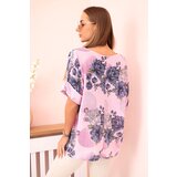 Kesi Włoski Women's cotton blouse with short sleeves and a floral pattern light pink | shoptok.hr