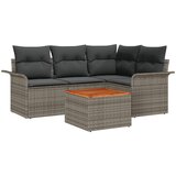 vidaXL Set od 5 komada vrtnih sofa s jastučićima siva poli ratan akacija, Dvosjedna vrtna sofa s spremnikom i jastučićima siva poli ratan | shoptok.hr