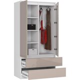 AKORD Garderobna Omara, 2 Vrata In 2 Predala, Bela/Kapučino V Visokem Sijaju, (5000331736) | Shoptok.si