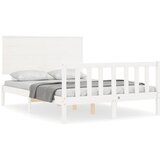 The Living Store Posteljni okvir z vzglavjem bel 140x190 cm trden les - Posteljni Okvir, (21526868) | Shoptok.si
