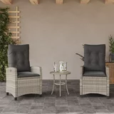 vidaXL Nastavljivi vrtni stoli 2 kosa z blazinami svetlo siv PE ratan