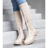 Gemre Beige slip-on boots with a stretchy fabric upper Luana | Shoptok.si