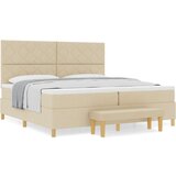 VidaXL Krevet s kutijom s madracem i klupom Krem 200x200 cm Tkanina Slike
