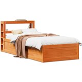Maison Chic Posteljni okvir - Enojna postelja - Postelja za odrasle z vzglavjem voščeno rjava 90x200 cm borovina, (21695150) | Shoptok.si
