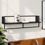 vidaXL Stenska polica s prečko črna 100x25x30 cm | Shoptok.si