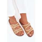 Boto Crocheted Women's Slippers With Golden Buckles Camel Fenira | shoptok.hr