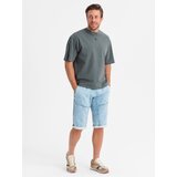 Ombre Men's short denim shorts with decorative stitching - light blue | shoptok.hr