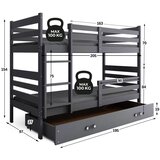 BMS Dječji drveni krevet na kat Eryk s ladicom 200x90 cm, grafit, s madracima od PE pjene 8 cm | shoptok.hr
