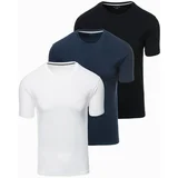 Ombre BASIC men's cotton t-shirt set with round neckline - black/white/ navy