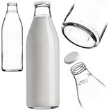 KADAX steklena steklenica 1L 1000 ml za mleko za mleko, sok, vodo, pijače s pokrovčkom, (5000355182) | Shoptok.si