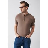 Avva Men's Mink Zippered Polo Neck Standard Fit Regular Cut Knitwear T-shirt Cene