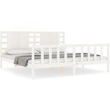 The Living Store Posteljni okvir z vzglavjem bel 200x200 cm trden les - Posteljni Okvir, (21526417) | Shoptok.si