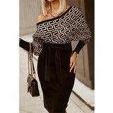 Fenzy Elegantna Midi Haljina S Geometrijskim Uzorkom I Lađa Izrezom Serenna, Crna cijene