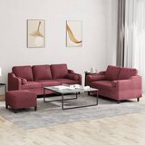  3-dijelni set sofa s jastucima crvena boja vina od tkanine Cijene