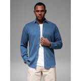 Ombre Men's denim shirt with lyocell and embroidery on the chest - blue | shoptok.hr