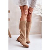 Zazoo Suede Knee-High Boots With Zipper Beige Lewski 3616 | shoptok.hr