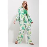 Trend Alaçatı Stili Women's Green Kimono Jacket And Palazzo Pants Suit Cene