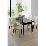 Hanah home trpezarijski set Nola, sto na razvlačenje i 4 stolice, ploča u dekoru crnog mermera, krem tkanina Babyface | Eponuda.com