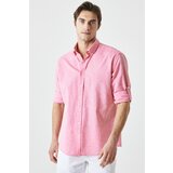 AC&Co / Altınyıldız Classics Men's Fuchsia Comfort Fit Relaxed-Cut Buttoned Collar Casual Linen Shirt. Cene