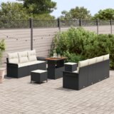  Set vrtnih sofa od 10 komada s jastučićima Crni poli ratan akacija | shoptok.hr