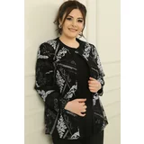 By Saygı Inner Long Sleeve Blouse Floral Embroidered Tulle Jacket Plus Size 2 Set