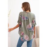 Kesi Włoski Women's cotton blouse with a floral pattern khaki | shoptok.hr