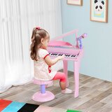 HOMCOM otroški klavir, električni glasbeni instrument s 37 osvetljenimi tipkami, mikrofonom in stolčkom, 48x39x69 cm, roza, (20752878) | Shoptok.si