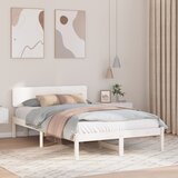 vidaXL Posteljni okvir z glavo postelje Bela 140x190 cm Trden borov les Cene