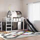 Krevet na kat s toboganom i zavjesama bijelo-crni 90 x 190 cm | Eponuda.com
