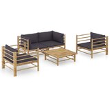 Maison Chic Seti vrtnega pohištva - Vrtna garnitura - Vrtni pohištvo set s temno sivimi blazinami 5-delna bambus, (21797232) | Shoptok.si