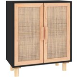  Komoda crna 60 x 30 x 70 cm masivna borovina i prirodni ratan | shoptok.hr