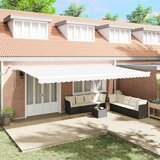 vidaXL Avtomatska retraktibilna tenda z LED belimi 600x300 cm, Tenda za zamenjavo tkanine za okvir 6x3 m bela Cene