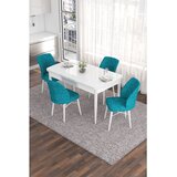 Hanah home trpezarijski set Eva, sto na razvlačenje i 4 stolice, bela ploča, tirkizna tkanina Babyface | Eponuda.com