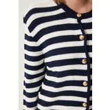  Women's ecru navy blue striped knitwear cardigan with waistcoat | ePonuda.com