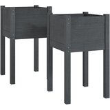 vidaXL Vrtno cvetlično korito 2 kosa sivo 40x40x70 cm trdna borovina, (20606715) Cene