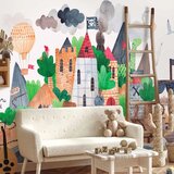  Foto tapeta - A colourful treasure island with a castle - a pirate ship at sea for children 100x70 Vodootporna | shoptok.hr