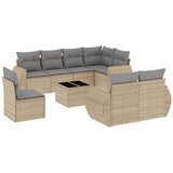 vidaXL Vrtna garnitura 9-delna z blazinami bež poli ratan, (21057630) | Shoptok.si