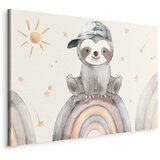  Slika - Happy Sloth - Sloth in Subdued Colors Wearing a Cap Sitting on a Rainbow Among Little Stars 60x40 Na talijanskom platnu | shoptok.hr
