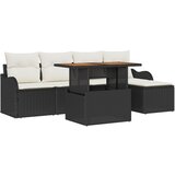 vidaXL set od 6 komada vrtnih sofa s jastučićima crni poli ratan akacija, dvosed vrtna sofa s jastučićima crni poli ratan Cijene