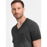 Ombre Men's brindle V-neck t-shirt with pocket - black | Eponuda.ba