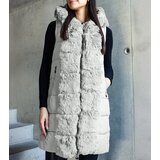 Gemre Light gray long quilted jacket with detachable sleeves decorated with fur Louis | Shoptok.si