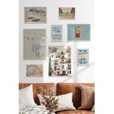 Wallxpert set od 8 uramljenih slika Çgs-068, letnji primorski motivi – suncobrani, mediteranske kuće, školjke i kombi, beli ram | Eponuda.com