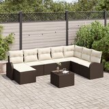 vidaXL Vrtni Kavč Set Set 9 Bela PE Ratan Vrtni Kavč Set Pravokoten | Shoptok.si