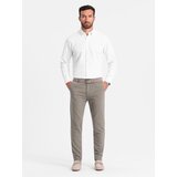 Ombre Classic men's chino pants with fine texture - dark beige | Shoptok.si
