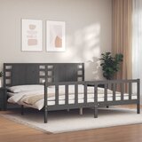 vidaXL Posteljni okvir z vzglavjem siv 200x200 cm trden les Cene